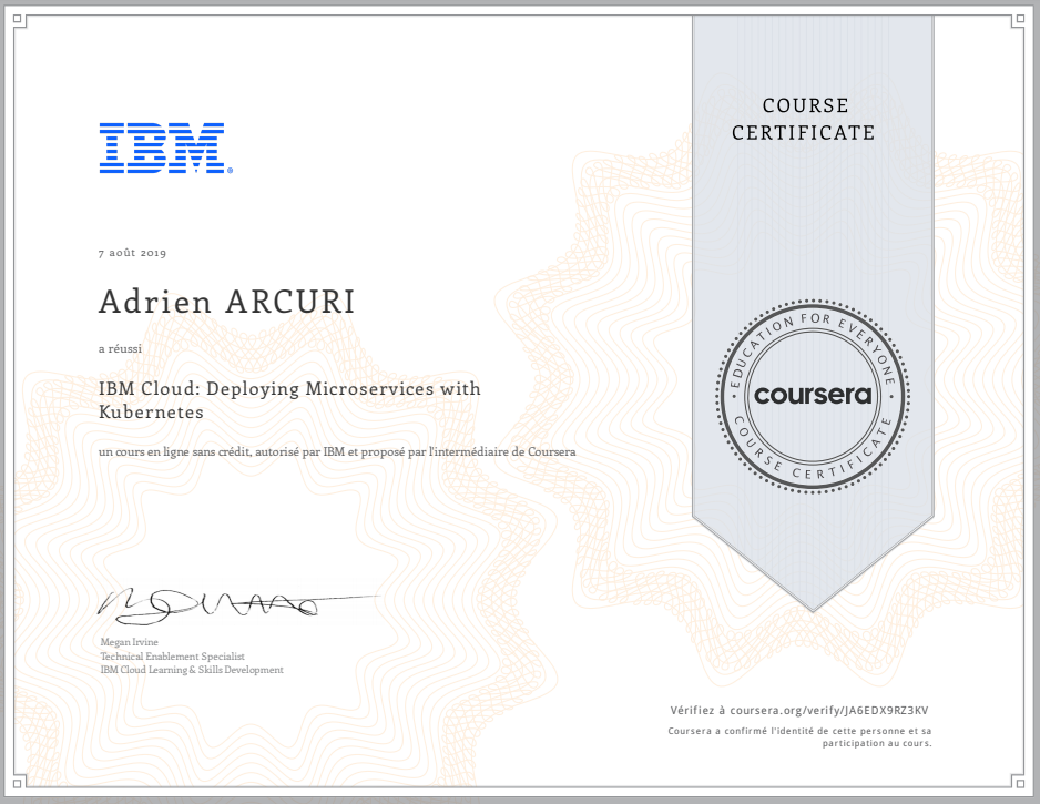 Certificate of IBM Cloud microservices