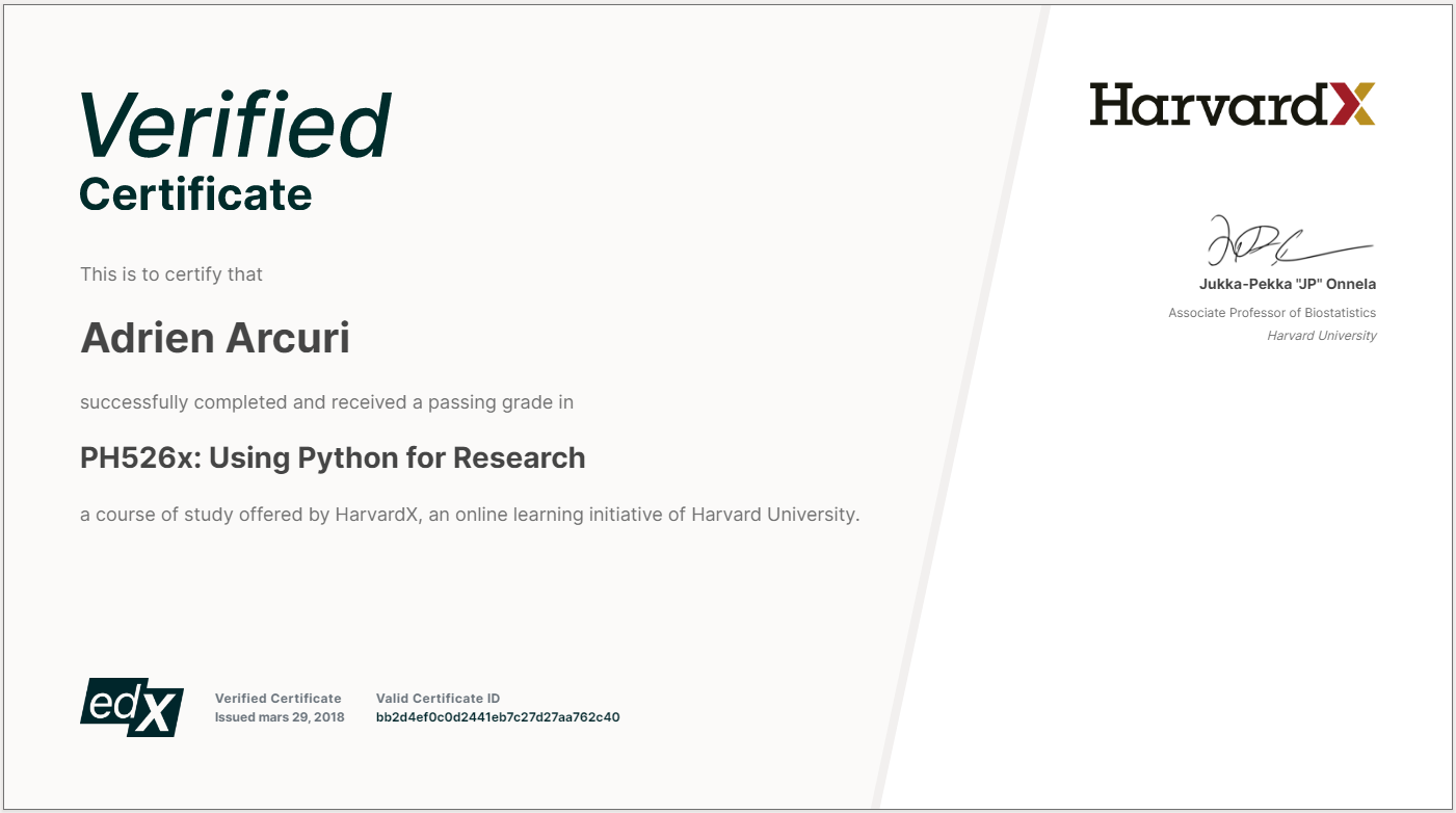 Certificate of Python for research