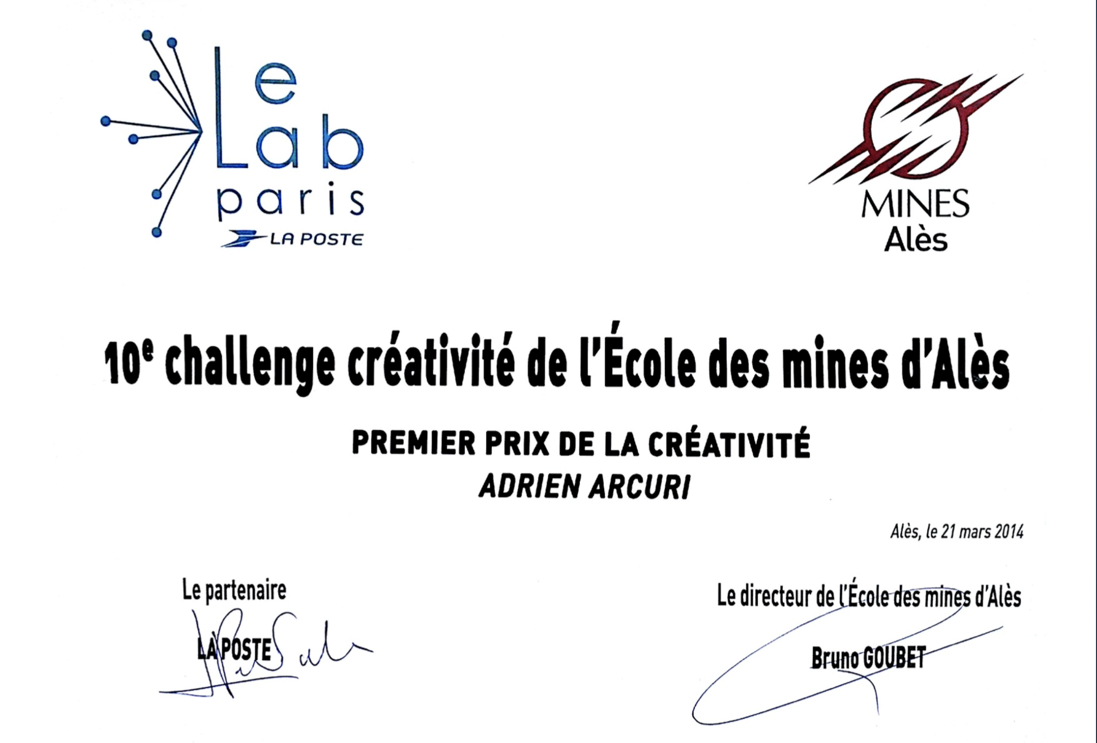 First Prize of creativity challenge by Mines Ales and La Poste